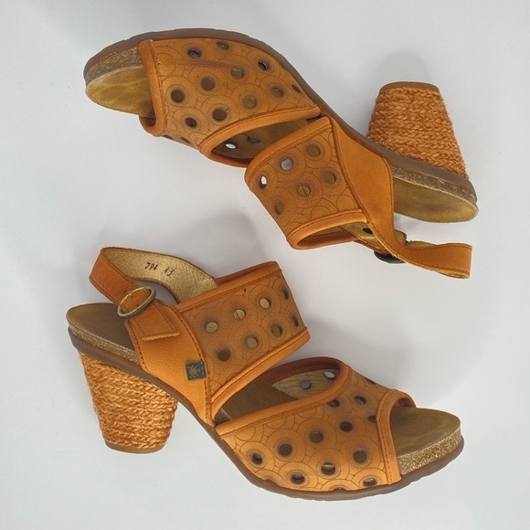 EL NATURALISTA ORANGE LEATHER HEELS - Picture 6 of 12